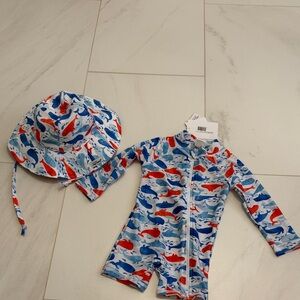 Flap Happy Kids Rashguard Set - Blue and Red Whale Design
